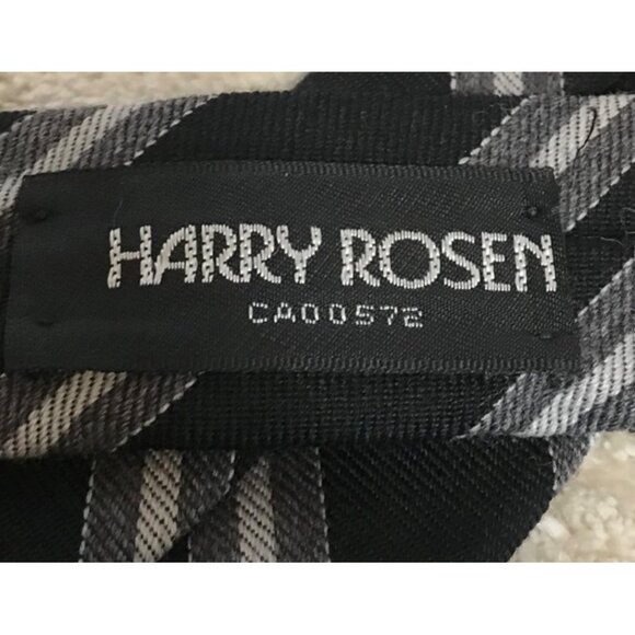 Harry Rosen Tie Calvary Twill 80% Wool Mens Black & Gray Striped REPP Neck Tie - Picture 5 of 5